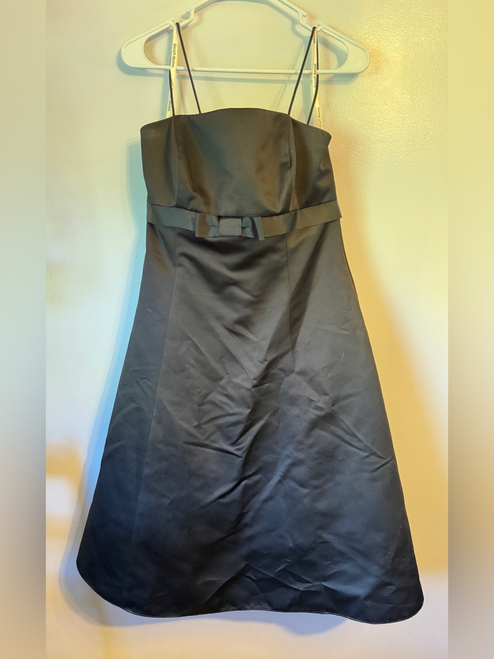 David's Bridal Black A-Line Dress with Bow Waist